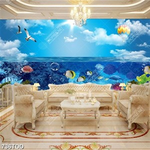 Tranh đàn cá và chim hải âu file psd