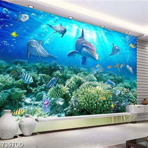 Tranh đá san hô và cá heo trang trí tường phòng trẻ em
