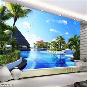 Tranh hồ bơi khu nghỉ ddưỡng đẹp file gốc