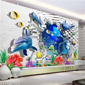 Tranh 3D cá heo và san hô trang trí tường của bé