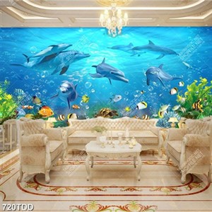 Tranh đàn cá và rặng san hô đại dương xanh chất lượng cao