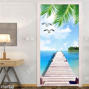 Tranh cây cầu gỗ trên biển xanh bao la chất lượng cao