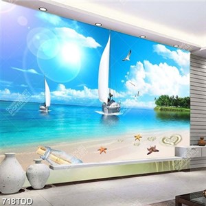 Tranh hòn đảo xanh và du thuyền trên biển chất lượng cao