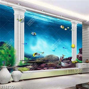 Tranh 3D khu đền chìm dưới đáy biển file psd