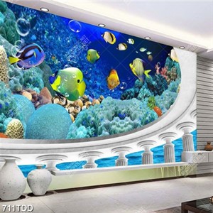 Tranh 3D động san hô và đàn cá dưới nước