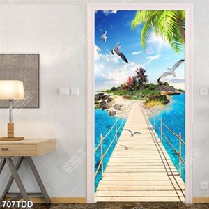 Tranh psd cây cầu bắc qua hòn đảo nhỏ trên biển