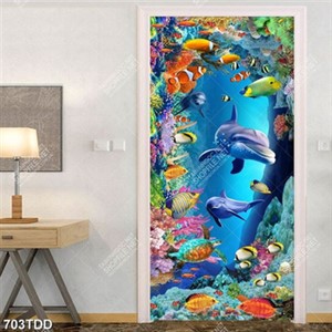 Tranh 3D hang động cá heo dưới biển trang trí phòng bé