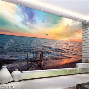 Tranh cây cầu trên biển hoàng hôn