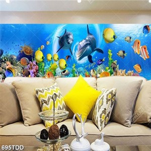 Tranh 3D đôi cá heo và rặng san hô chất lượng cao
