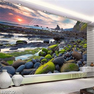 Tranh bãi sỏi trên biển hoàng hôn psd