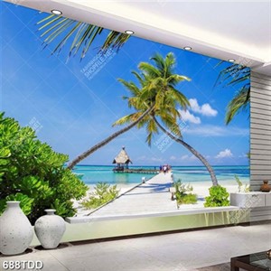 Tranh cây cầu gỗ trên hòn đảo xanh chất lượng cao