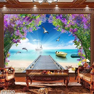 Tranh cây cầu gỗ ra biển thơ mộng file chất lượng cao