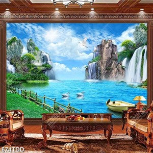 Tranh phong cảnh biển và chim thiên nga file psd