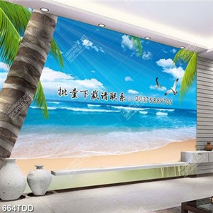 Tranh biển đại dương và hàng dừa xanh