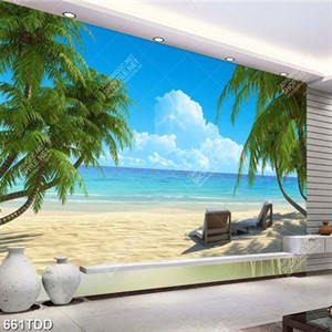 Tranh psd phong cảnh biển và cây dừa