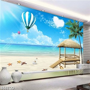 Tranh khinh khí cầu và đại dương file gốc