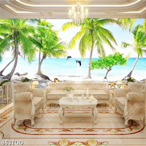 Tranh hàng dừa trên bãi cát psd