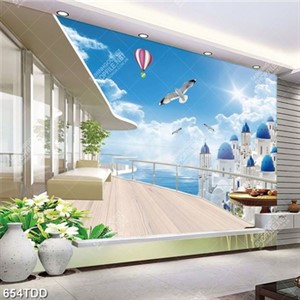 Tranh ban công nhìn ra tòa lâu đài trên biển