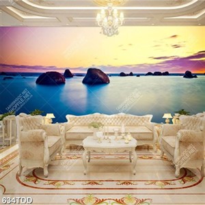 Tranh đảo trên biển hoàng hôn nhiều màu sắc