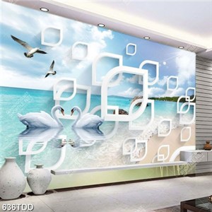 Tranh 3D đôi chim thiên nga trên biển file psd