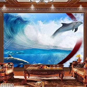 Tranh cá heo và sóng biển xoay tròn