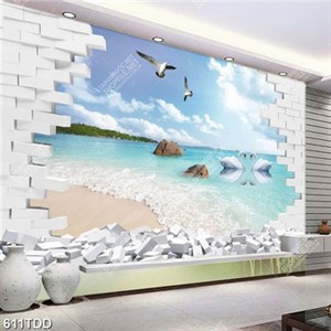 Tranh 3D đại dương và chim thiên nga trang trí tường