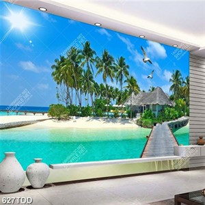 Tranh khu nghỉ dưỡng trên đảo dừa file gốc