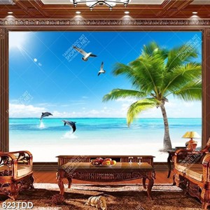 Tranh đôi cá heo trên bãi biển xanh