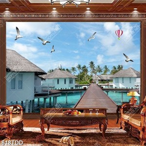 Tranh khu nghỉ dưỡng trên biển