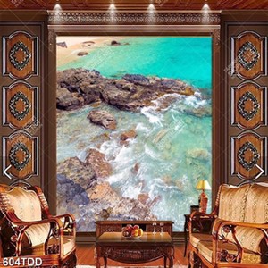 Tranh sóng biển xanh vỗ trên đá file gốc