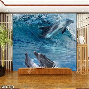 Tranh cặp cá heo trên mặt biển xanh siêu nét