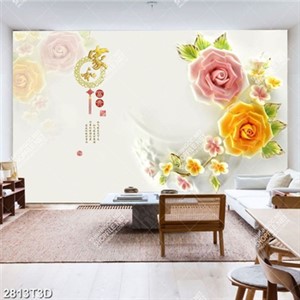 Tranh hoa hồng 3D và chữ hán giả ngọc