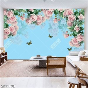 Tranh gắn tường hoa hồng nền xanh in kính