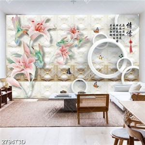 Tranh phòng khách hoa ly và chữ hán phong thủy