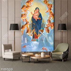 Tranh Chúa Hài Đồng và Mẹ Maria in kính đẹp