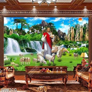 Tranh Chúa chiên Lành và đồng cỏ in kính đẹp