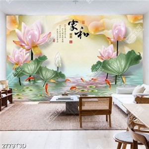 Tranh phòng khách hoa sen giả ngọc và cá chép đẹp