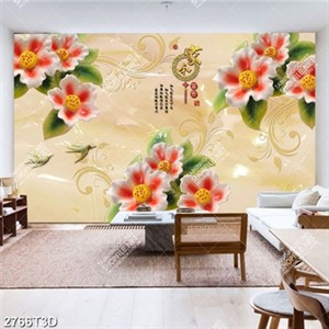 Tranh dán tường hoa giả ngọc chữ hán đẹp in kính