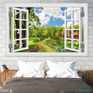 Tranh cửa sổ hướng ra ngôi nhà gỗ đẹp nhất