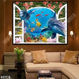 Tranh 3D trang trí phòng ngủ những chú cá heo