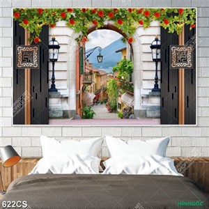 Tranh cánh cổng dẫn vào thị trấn nhỏ in uv