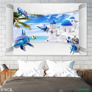 Tranh dán tường 3D những chú cá heo in uv