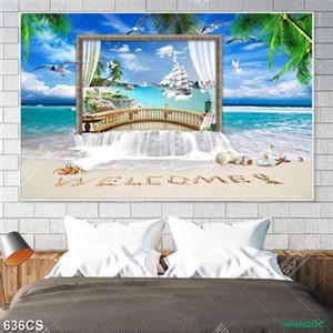 Tranh ghép 3D bãi biển file gốc