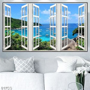 Tranh cửa sổ hướng ra những chiếc thuyền đang cập bến