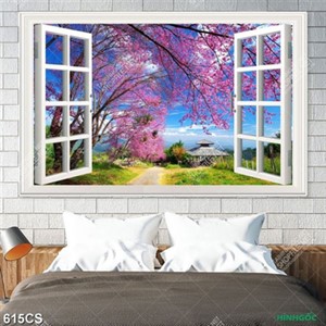 Tranh cửa sổ nhìn ra cây hoa anh đào đẹp nhất