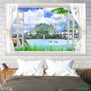 Tranh cửa sổ hướng ra dòng sông in uv