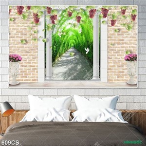 Tranh 3D dàn nho trên khung cửa file gốc