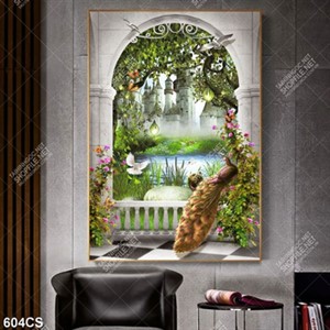 Tranh ban công chim và hoa nhìn ra những tòa lâu đài