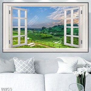 Tranh cửa sổ nhìn ra ruộng bậc thang trên thung lũng