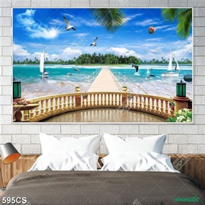 Tranh ban công hướng ra biển đảo và đàn cá heo